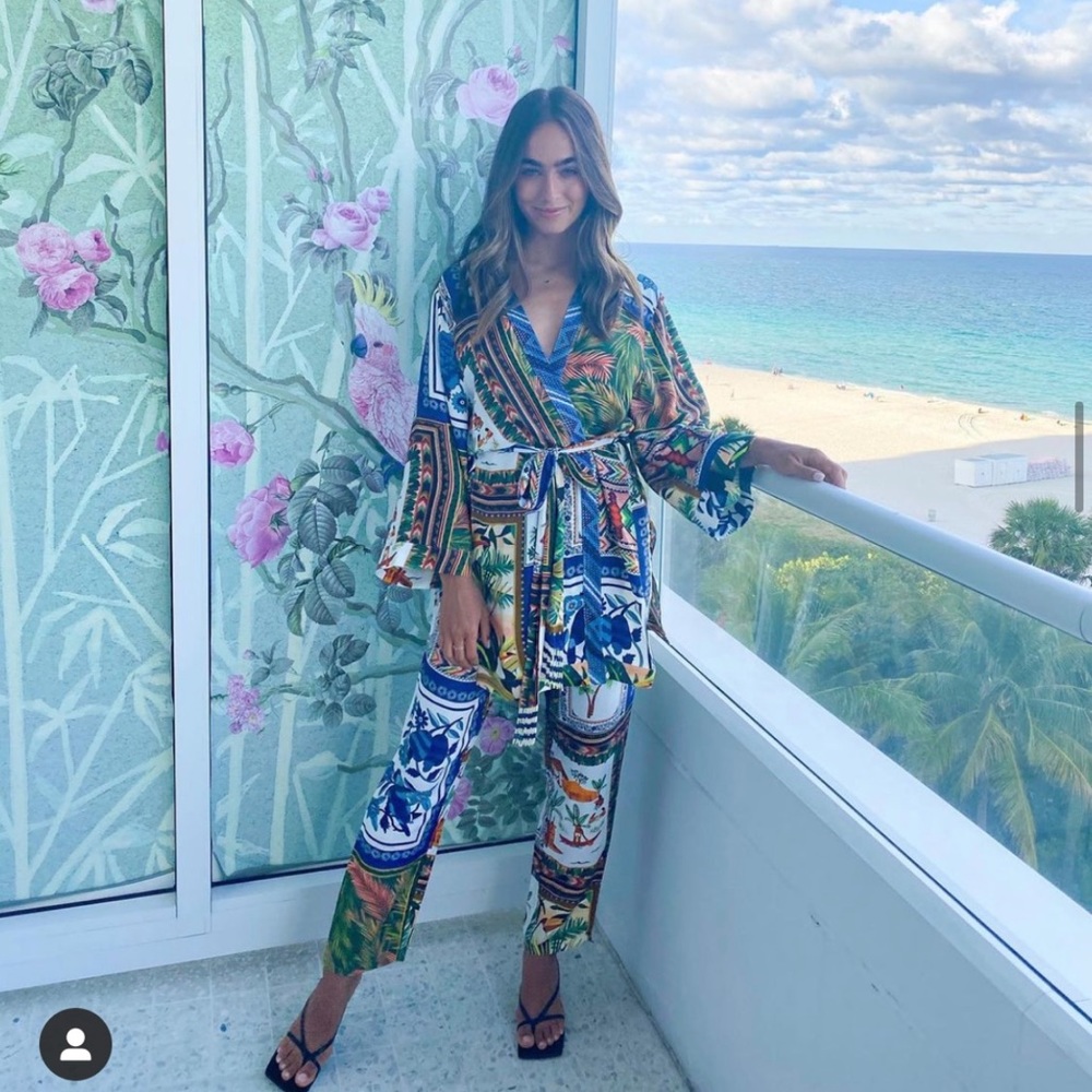 Farm Rio Mixed Scarves Kimono & Pant Set